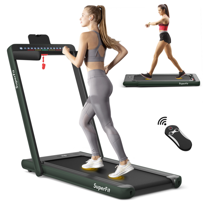 2-in-1 Folding Electric Motorized Treadmill with Remote Control and Dual Display