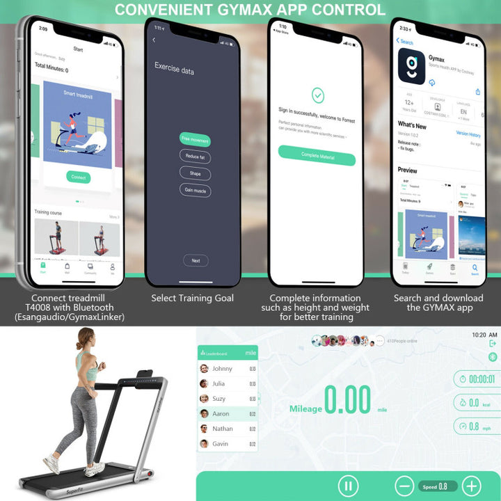 2-in-1 Folding Electric Motorized Treadmill with Remote Control and Dual Display