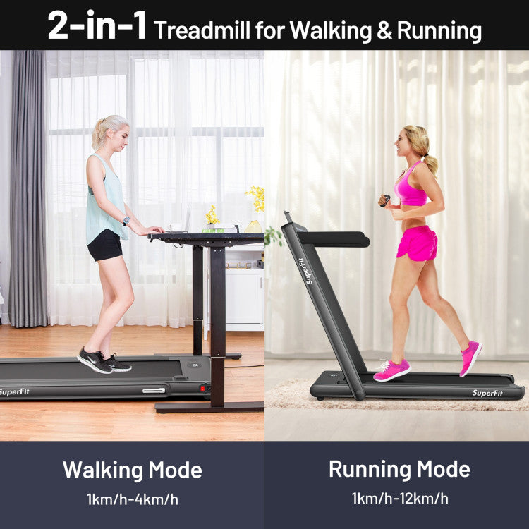 2-in-1 Folding Electric Motorized Treadmill with Remote Control and Dual Display