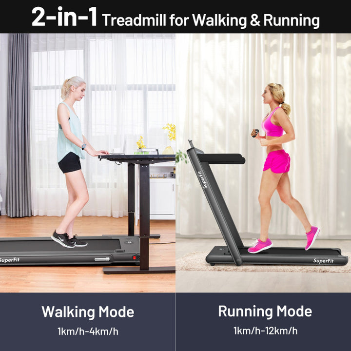 2-in-1 Folding Electric Motorized Treadmill with Remote Control and Dual Display