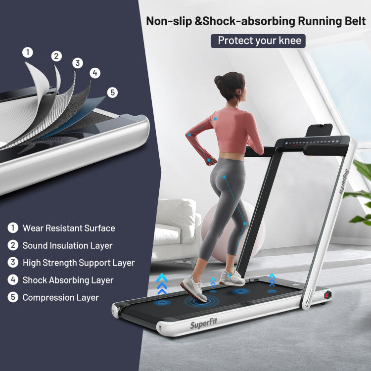 2-in-1 Folding Electric Motorized Treadmill with Remote Control and Dual Display