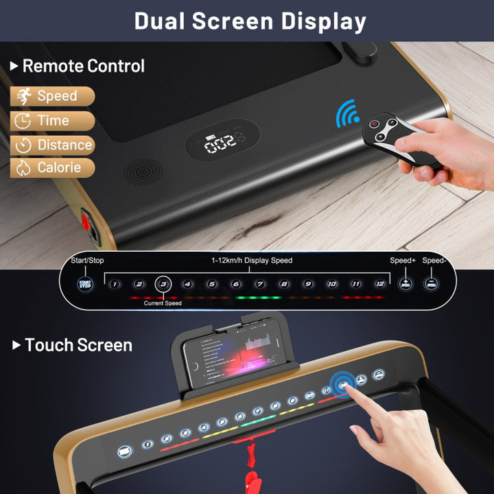2-in-1 Folding Electric Motorized Treadmill with Remote Control and Dual Display
