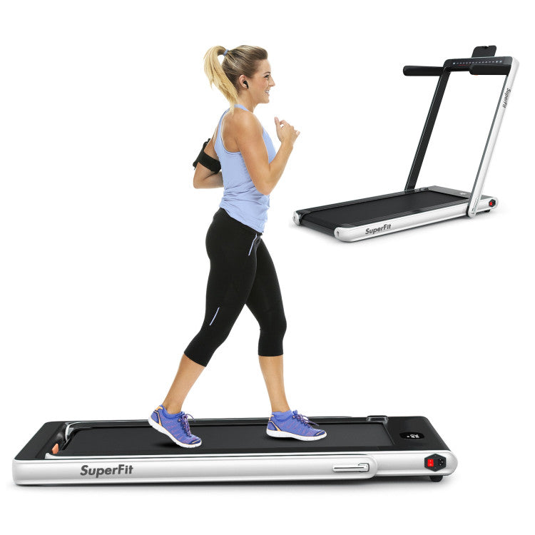 2-in-1 Folding Electric Motorized Treadmill with Remote Control and Dual Display