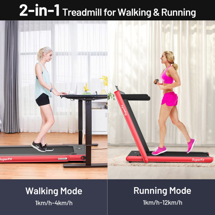 2-in-1 Folding Electric Motorized Treadmill with Remote Control and Dual Display