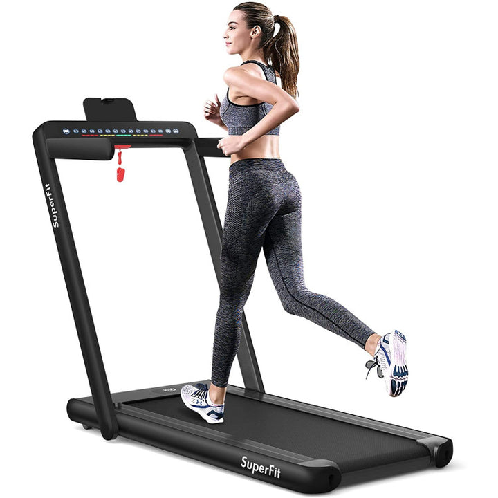 2-in-1 Folding Electric Motorized Treadmill with Remote Control and Dual Display