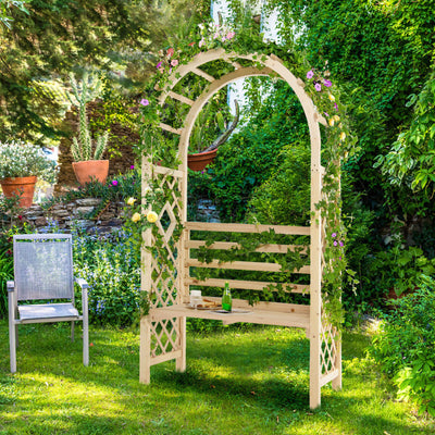 2-in-1 Wooden Garden Arch Bench Wedding Pergola Arbor Party Decoration