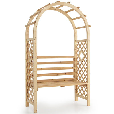 2-in-1 Wooden Garden Arch Bench Wedding Pergola Arbor Party Decoration