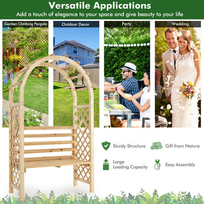 2-in-1 Wooden Garden Arch Bench Wedding Pergola Arbor Party Decoration