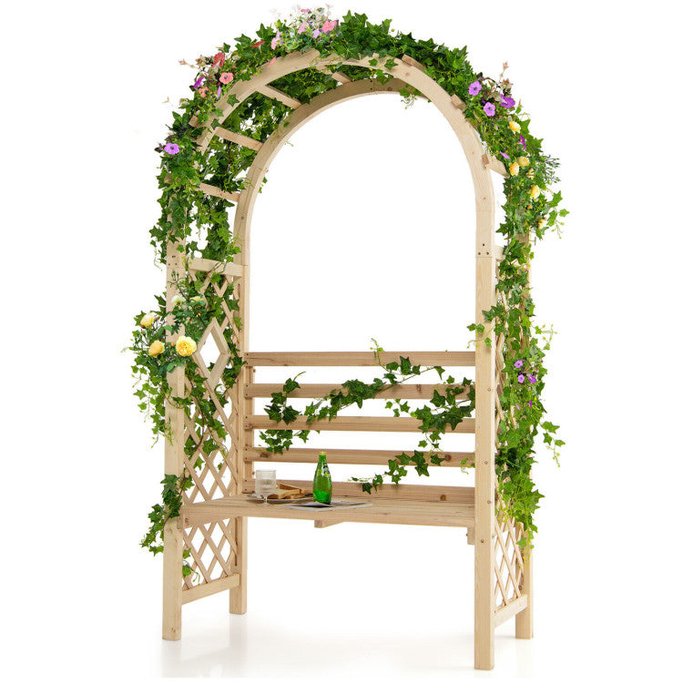 2-in-1 Wooden Garden Arch Bench Wedding Pergola Arbor Party Decoration