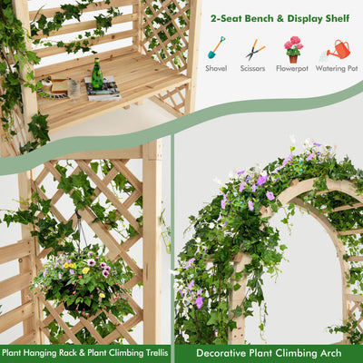 2-in-1 Wooden Garden Arch Bench Wedding Pergola Arbor Party Decoration