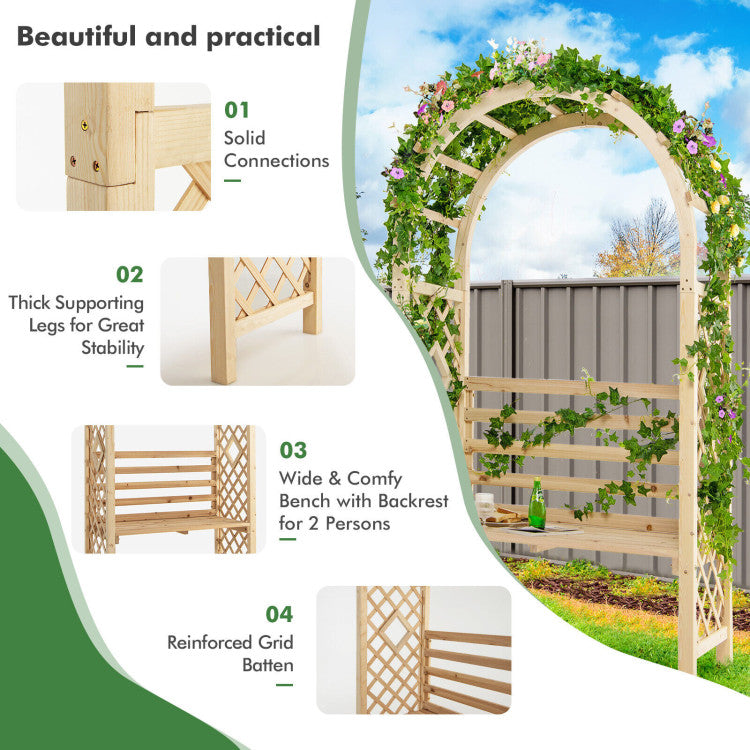 2-in-1 Wooden Garden Arch Bench Wedding Pergola Arbor Party Decoration