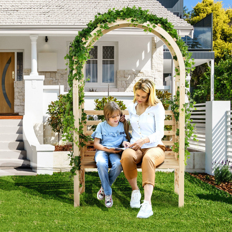 2-in-1 Wooden Garden Arch Bench Wedding Pergola Arbor Party Decoration