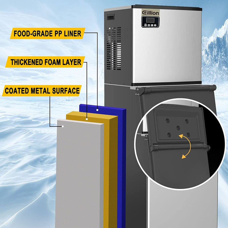 350LBS/24H Split Commercial Ice Maker 200LBS Storage Bin Full-Automatic Vertical Industrial Modular Ice Machine with Compressor LCD Panel