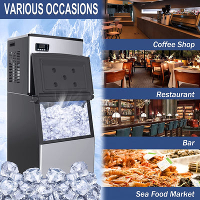 350LBS/24H Split Commercial Ice Maker 200LBS Storage Bin Full-Automatic Vertical Industrial Modular Ice Machine with Compressor LCD Panel