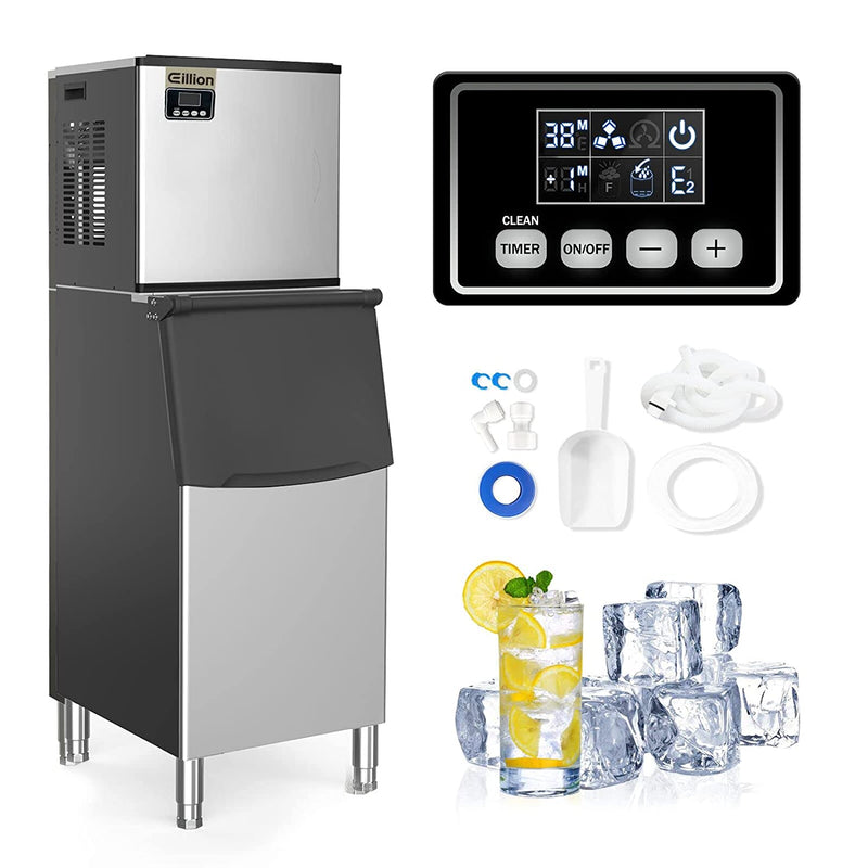 350LBS/24H Split Commercial Ice Maker 200LBS Storage Bin Full-Automatic Vertical Industrial Modular Ice Machine with Compressor LCD Panel