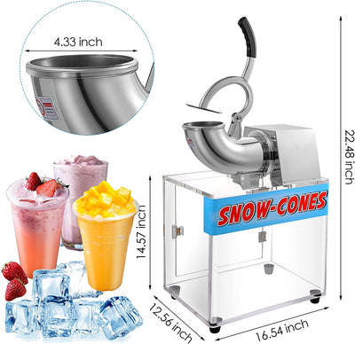 250W Electric Stainless Snow Cone Machine Ice Shaver Maker 400 LBS/H Ice Crusher with Safety On Off Switch