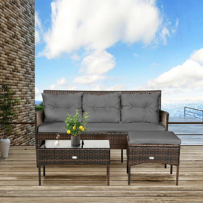 3 Pieces Patio Furniture Sectional Set with 5 Cozy Seat and Back Cushions