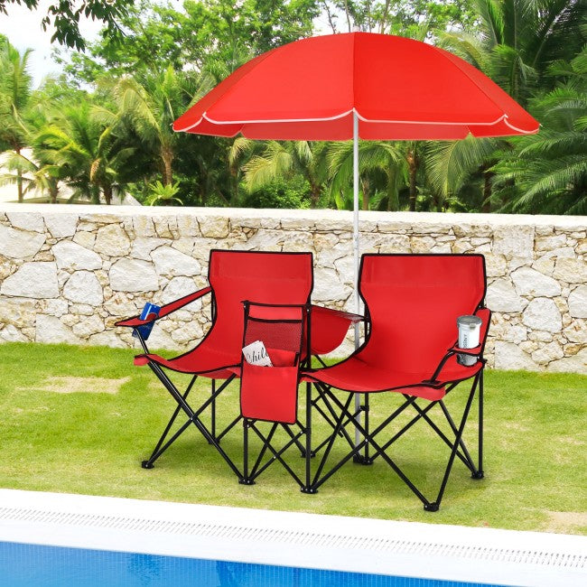 2 Pcs Portable Folding Picnic Chairs With Umbrella