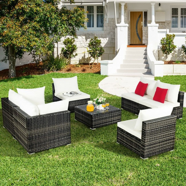 7 Pieces Rattan Sectional Sofa Set with Cushion for Patio Garden