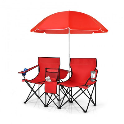 2 Pcs Portable Folding Picnic Chairs With Umbrella