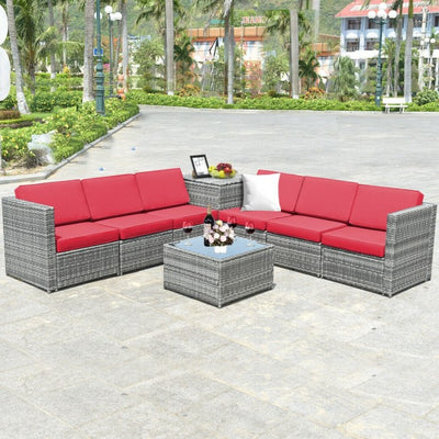 8 Pcs Wicker Sofa Rattan Dinning Set with Storage Table