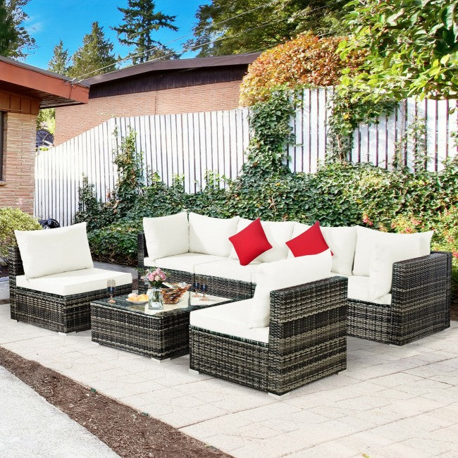 7 Pieces Rattan Sectional Sofa Set with Cushion for Patio Garden