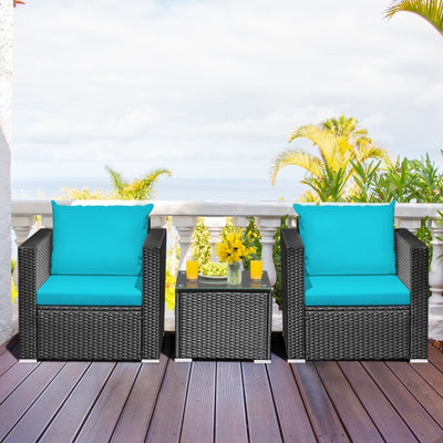 3 Pieces Patio Wicker Furniture Set with Cushion