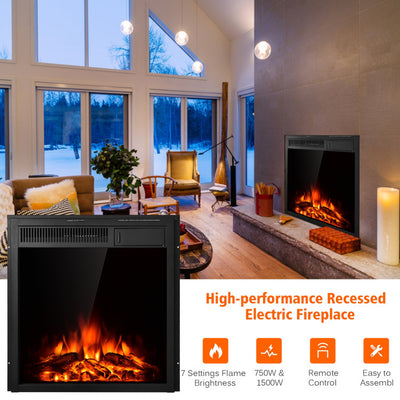 22.5 Inch Realistic Flames Electric Fireplace Insert Recessed and Freestanding Heater with Overheating Protection Remote Control
