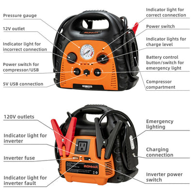 22Ah 12V Powerful Jump Starter Portable 180PSI Air Compressor with LED Light