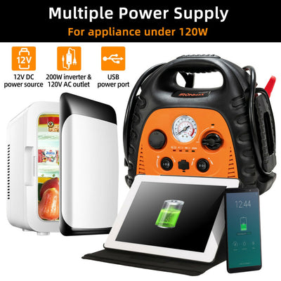 22Ah 12V Powerful Jump Starter Portable 180PSI Air Compressor with LED Light