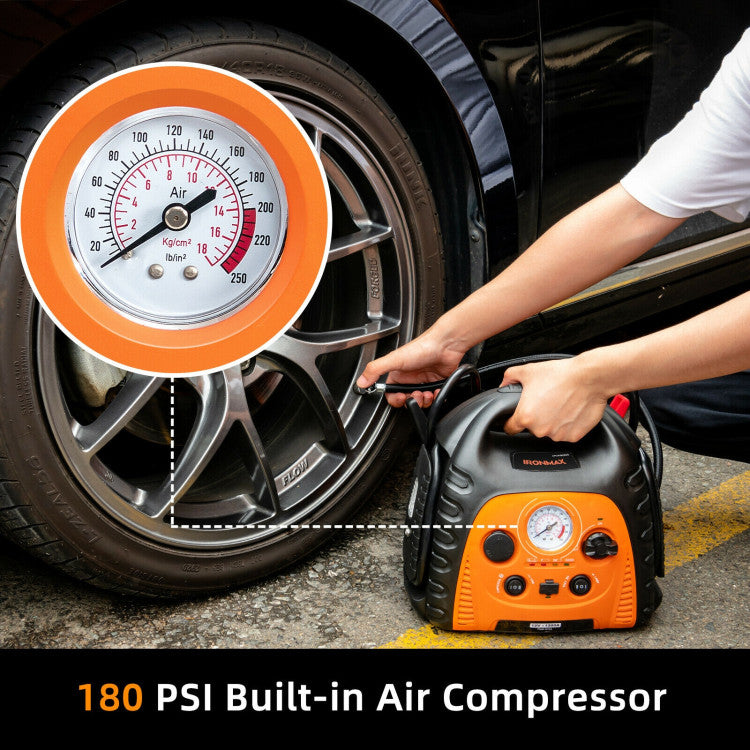 22Ah 12V Powerful Jump Starter Portable 180PSI Air Compressor with LED Light