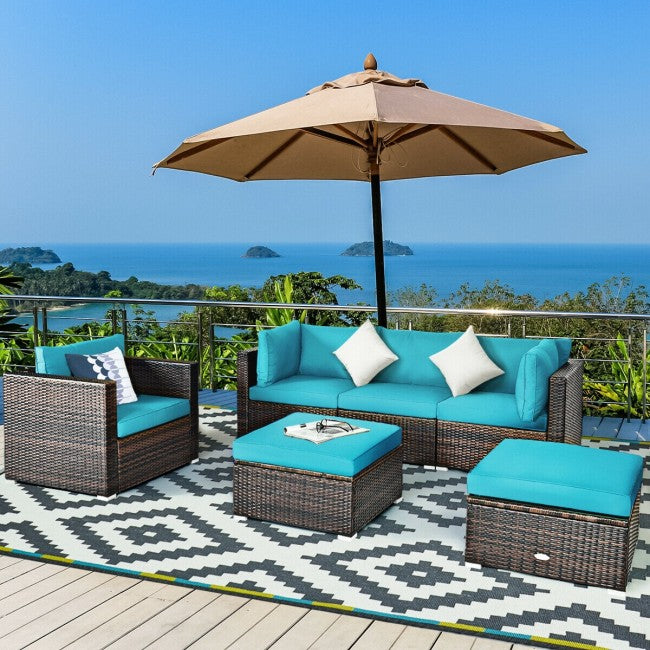 6 Pieces Patio Rattan Furniture Set with Sectional Cushion