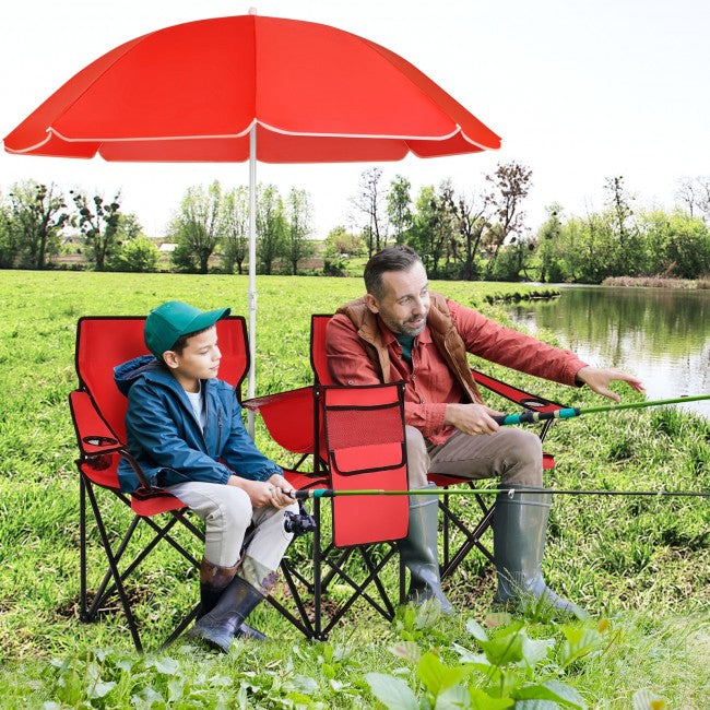 2 Pcs Portable Folding Picnic Chairs With Umbrella