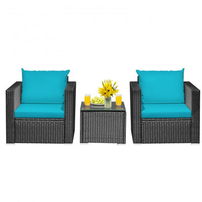 3 Pieces Patio Wicker Furniture Set with Cushion