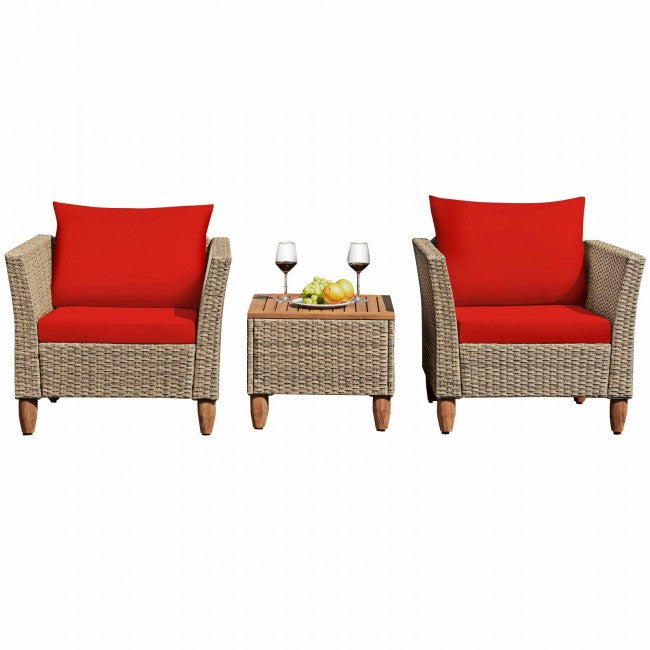 3 Pieces Patio Rattan Bistro Furniture Set