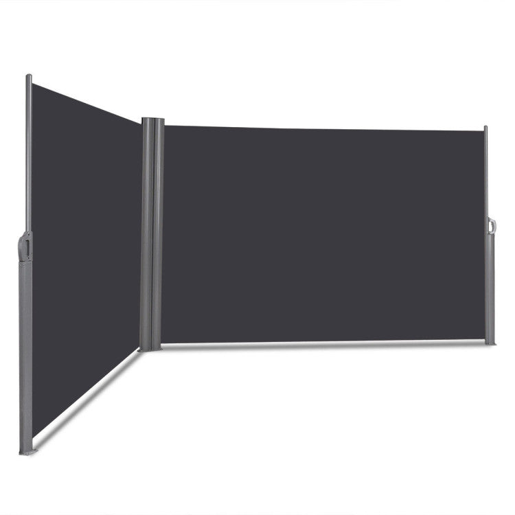 237 x 63 Inch Outdoor Retractable Double Folding Side Screen Awning Patio Waterproof Sun Shade Wind Screen Privacy Divider