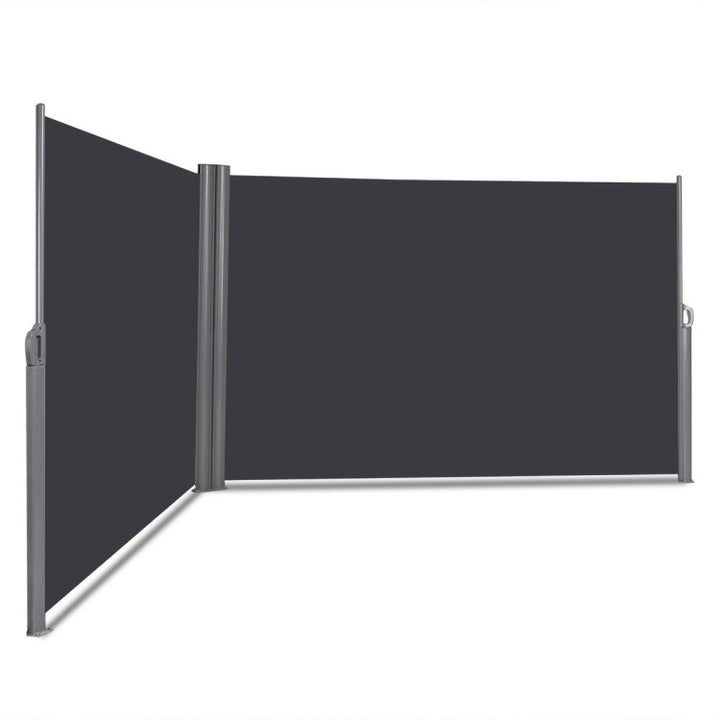 237 x 63 Inch Outdoor Retractable Double Folding Side Screen Awning Patio Waterproof Sun Shade Wind Screen Privacy Divider