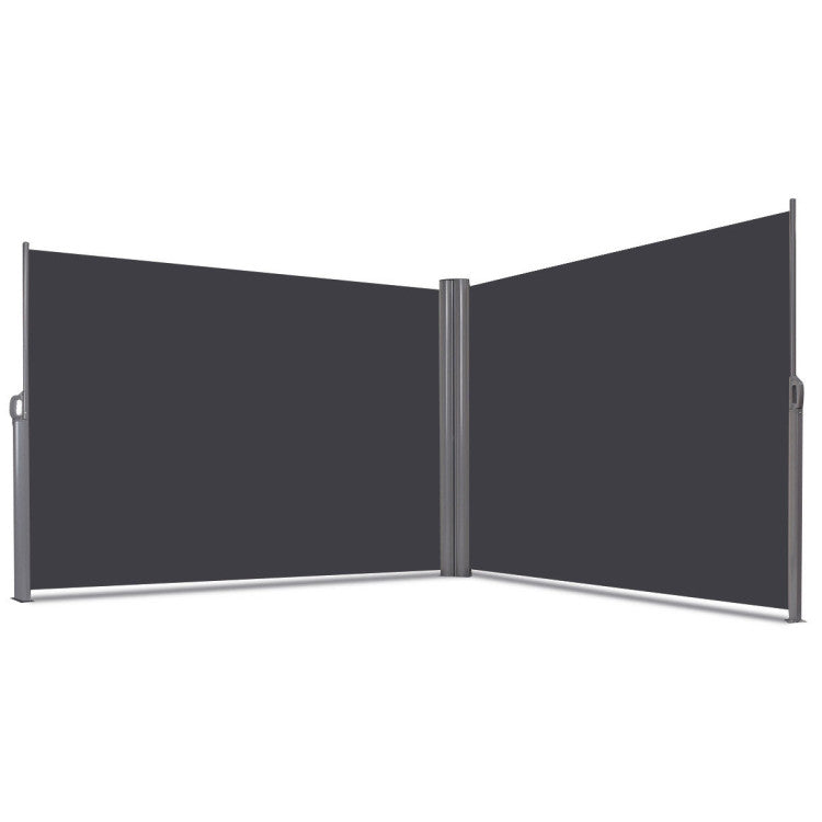 237 x 63 Inch Outdoor Retractable Double Folding Side Screen Awning Patio Waterproof Sun Shade Wind Screen Privacy Divider
