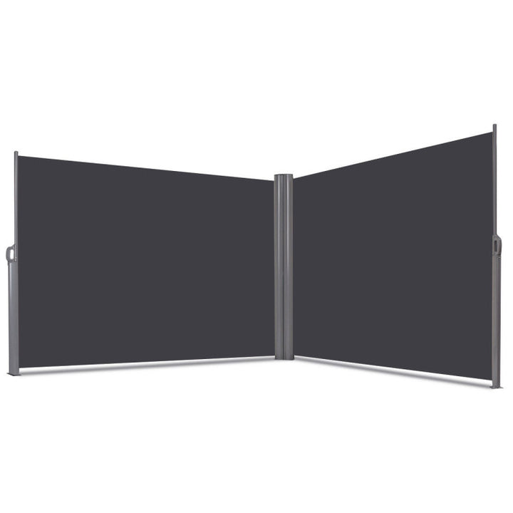 237 x 63 Inch Outdoor Retractable Double Folding Side Screen Awning Patio Waterproof Sun Shade Wind Screen Privacy Divider