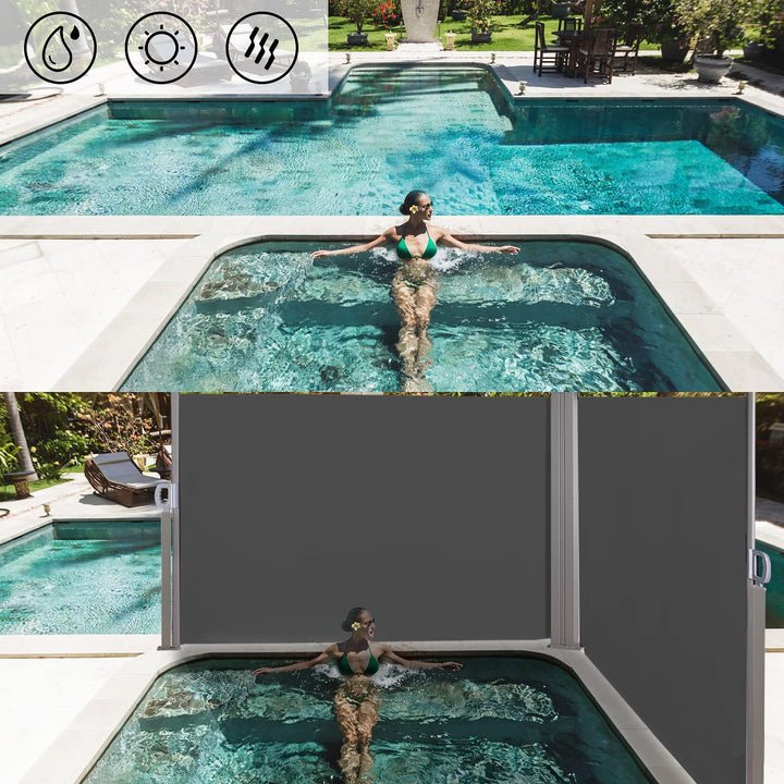 237 x 63 Inch Outdoor Retractable Double Folding Side Screen Awning Patio Waterproof Sun Shade Wind Screen Privacy Divider