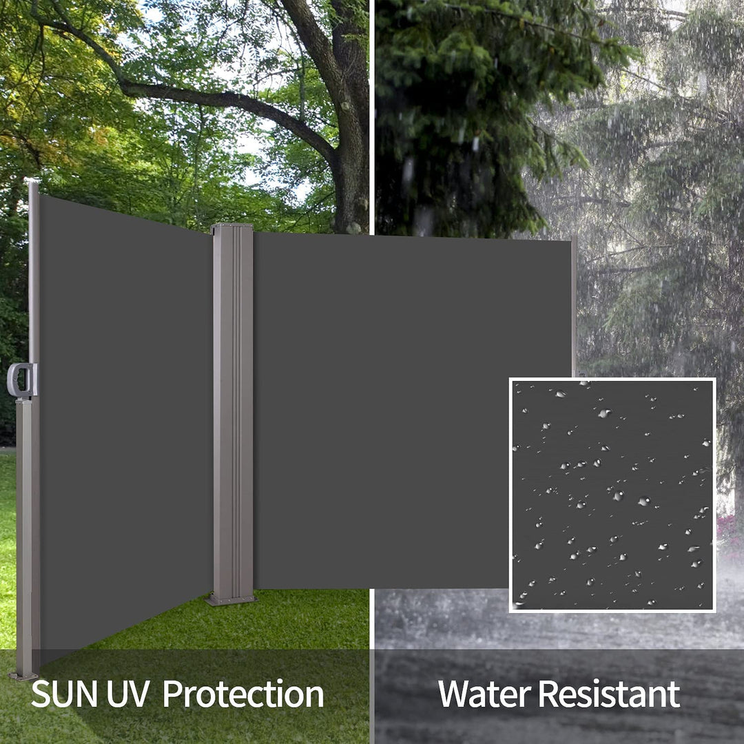 237 x 63 Inch Outdoor Retractable Double Folding Side Screen Awning Patio Waterproof Sun Shade Wind Screen Privacy Divider