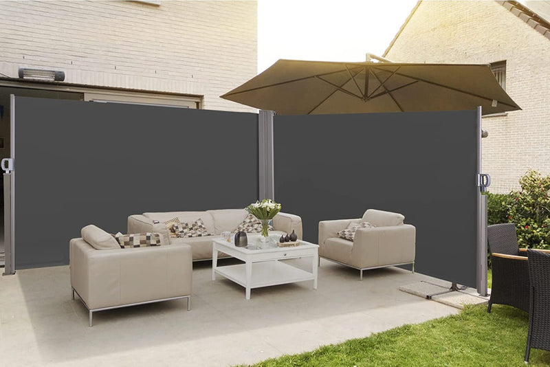 237 x 63 Inch Outdoor Retractable Double Folding Side Screen Awning Patio Waterproof Sun Shade Wind Screen Privacy Divider