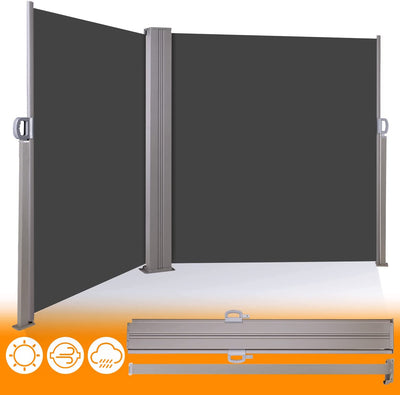 237 x 63 Inch Outdoor Retractable Double Folding Side Screen Awning Patio Waterproof Sun Shade Wind Screen Privacy Divider