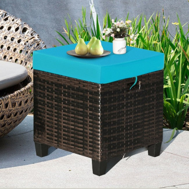 2 Pieces Patio Rattan Ottoman Cushioned Seat