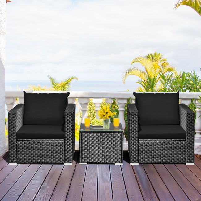 3 Pieces Patio Wicker Furniture Set with Cushion