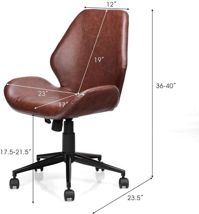 242 LBS PU Leather Office Chair Ergonomic Mid-Back Upholstered Home Leisure Chair with Swivel Casters and Adjustable Seat Height