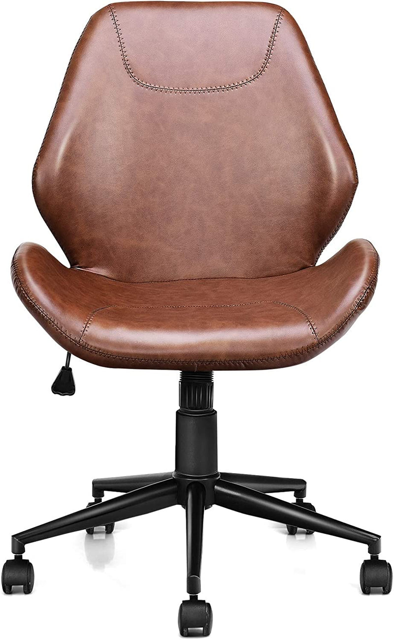 242 LBS PU Leather Office Chair Ergonomic Mid-Back Upholstered Home Leisure Chair with Swivel Casters and Adjustable Seat Height