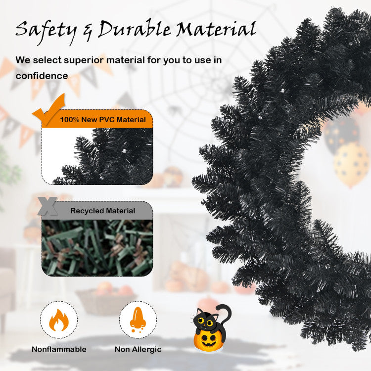 24 Inch Artificial Pre-lit Halloween Wreath with 35 Purple LED Lights