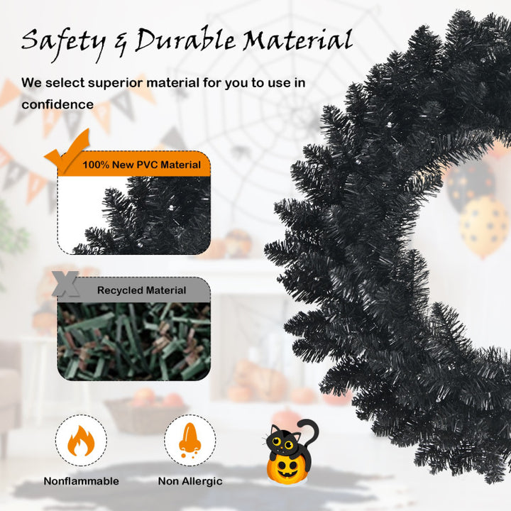 24 Inch Artificial Pre-lit Halloween Wreath with 35 Purple LED Lights