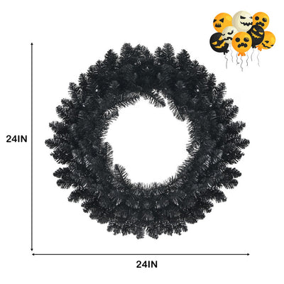 24 Inch Artificial Pre-lit Halloween Wreath with 35 Purple LED Lights